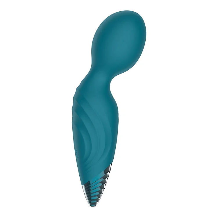 Adam & Eve Dew Drop Wand Massager, a petite silicone rechargeable wand with angled tip
